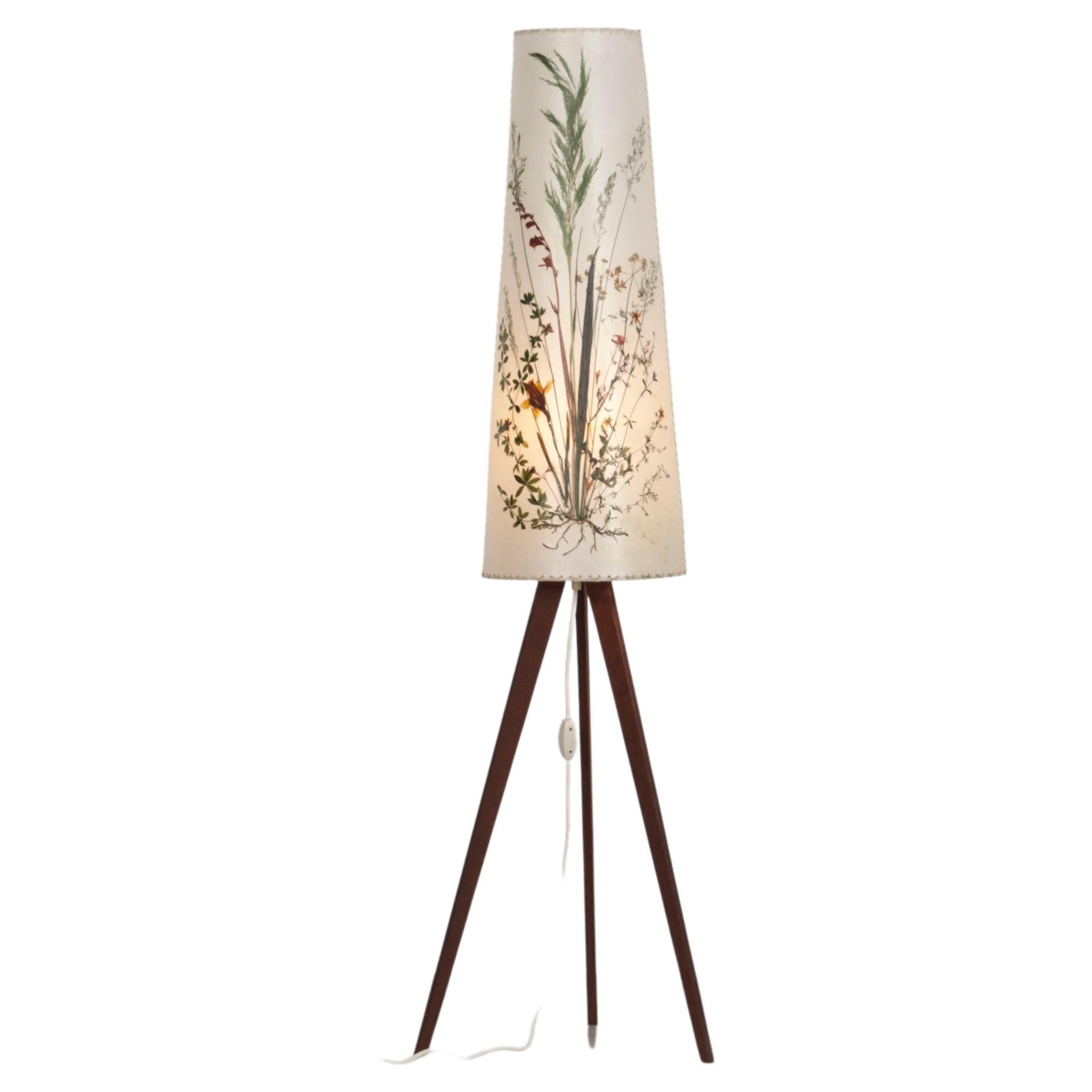 Three-Legged Floor Lamp with Real Dried Flowers from the 50s