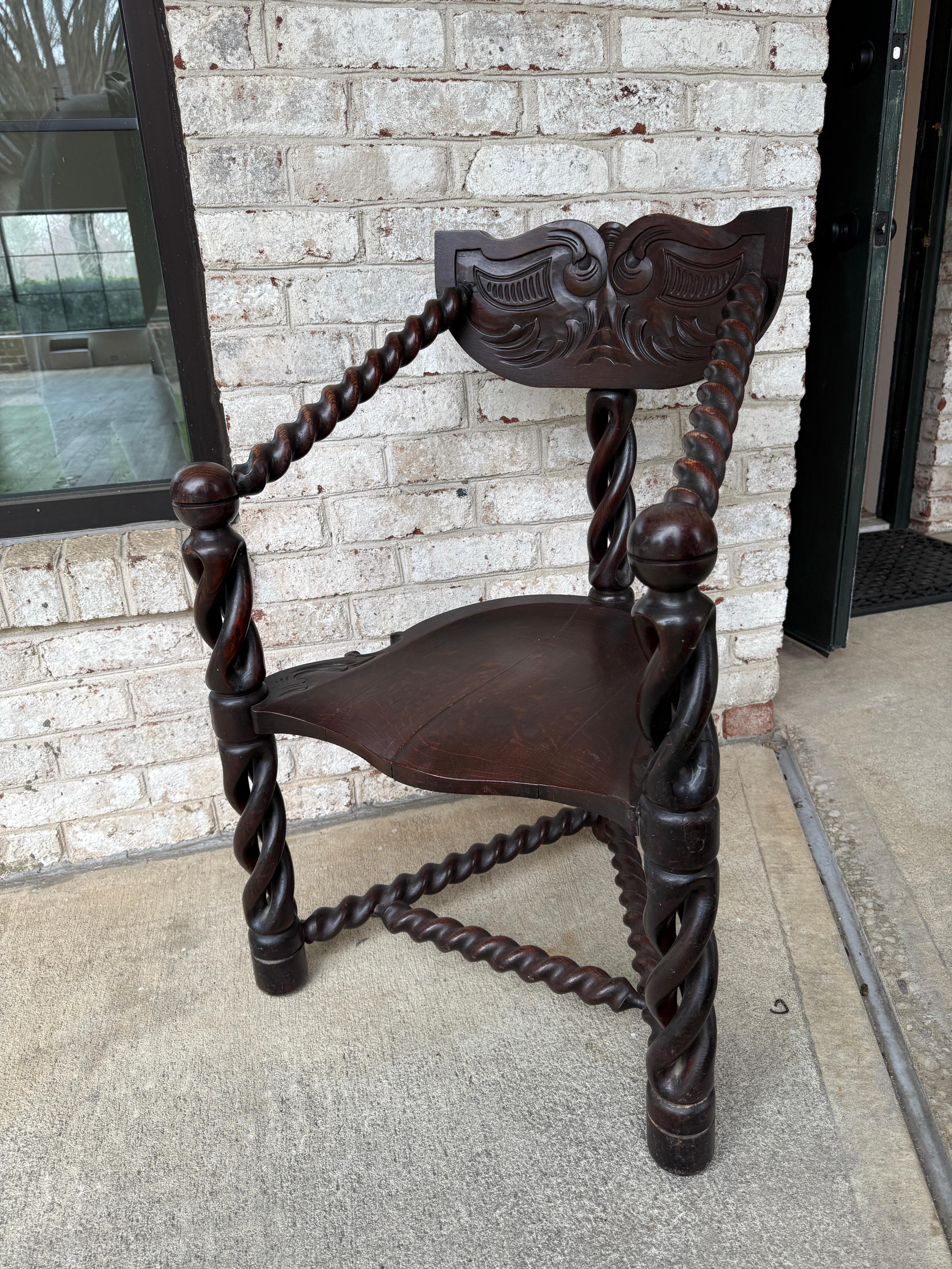 Three Legged Jacobean Style Chair Attributed to  R.J. Horner C. 1890 For Sale 3