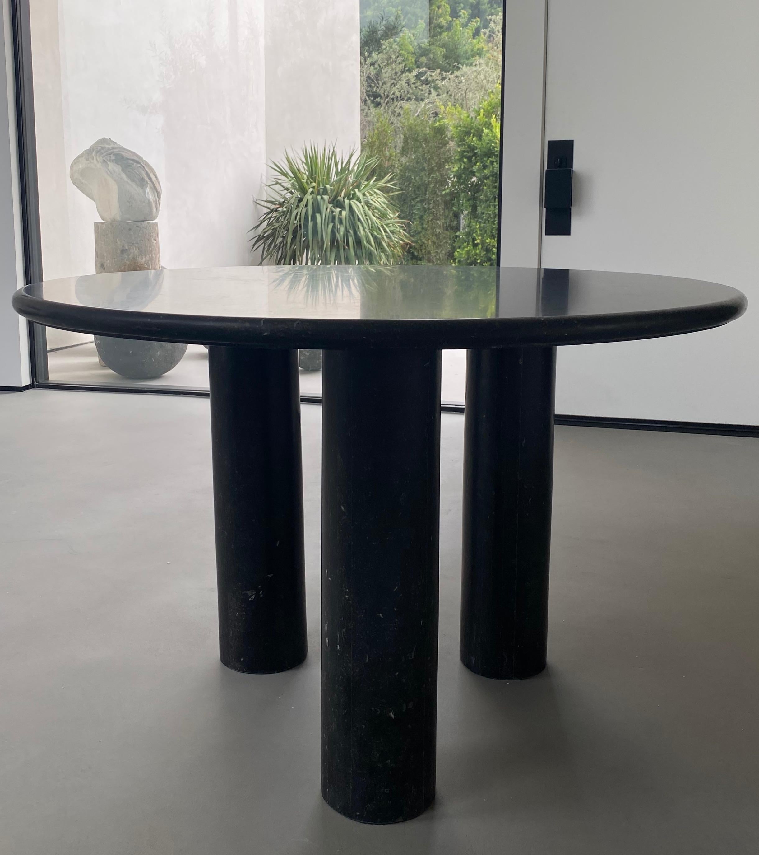 Three-Legged Midcentury Inspired Petite Granite Stone Table In Excellent Condition In West Hollywood, CA