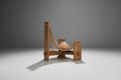 Three Legged Oak Sling Chair, ca 1960-1970s
