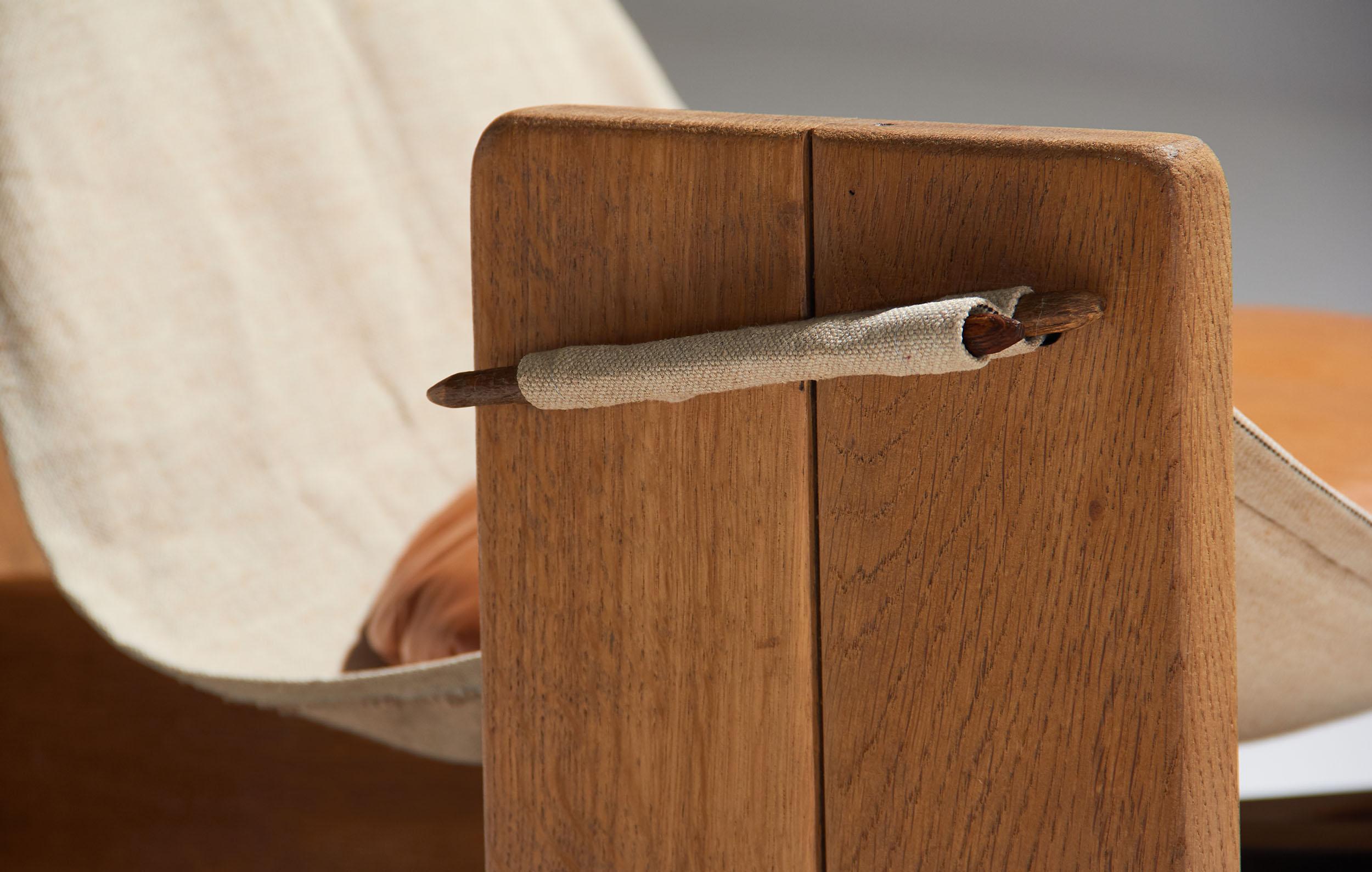Three Legged Oak Sling Chair, ca 1960-1970s 1