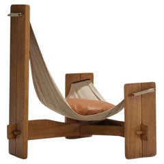 Three Legged Oak Sling Chair, ca 1960-1970s