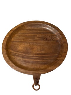 Three Legged Round Wood Side Table with Rings, France, 1960s