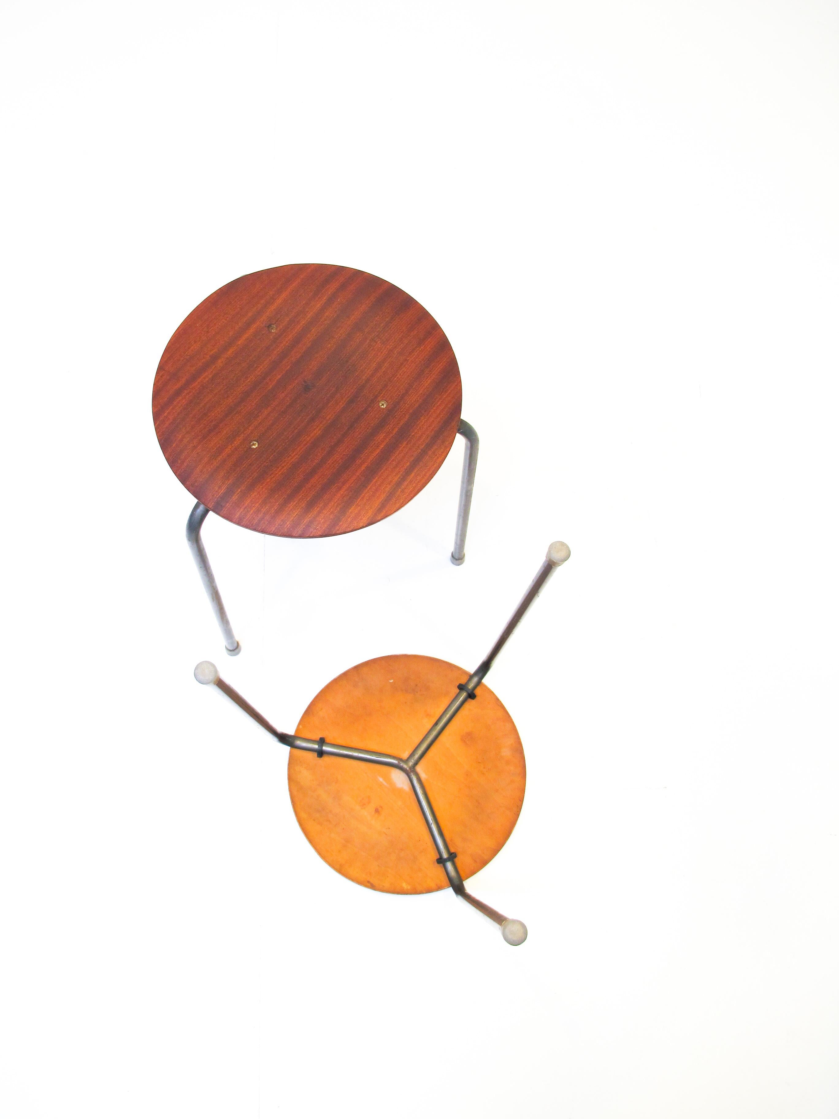 Oiled Three-Legged Stacking Stool with Molded Plywood Seatings, 1950s Denmark  For Sale