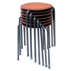 Three-Legged Stacking Stool with Molded Plywood Seatings, 1950s Denmark 