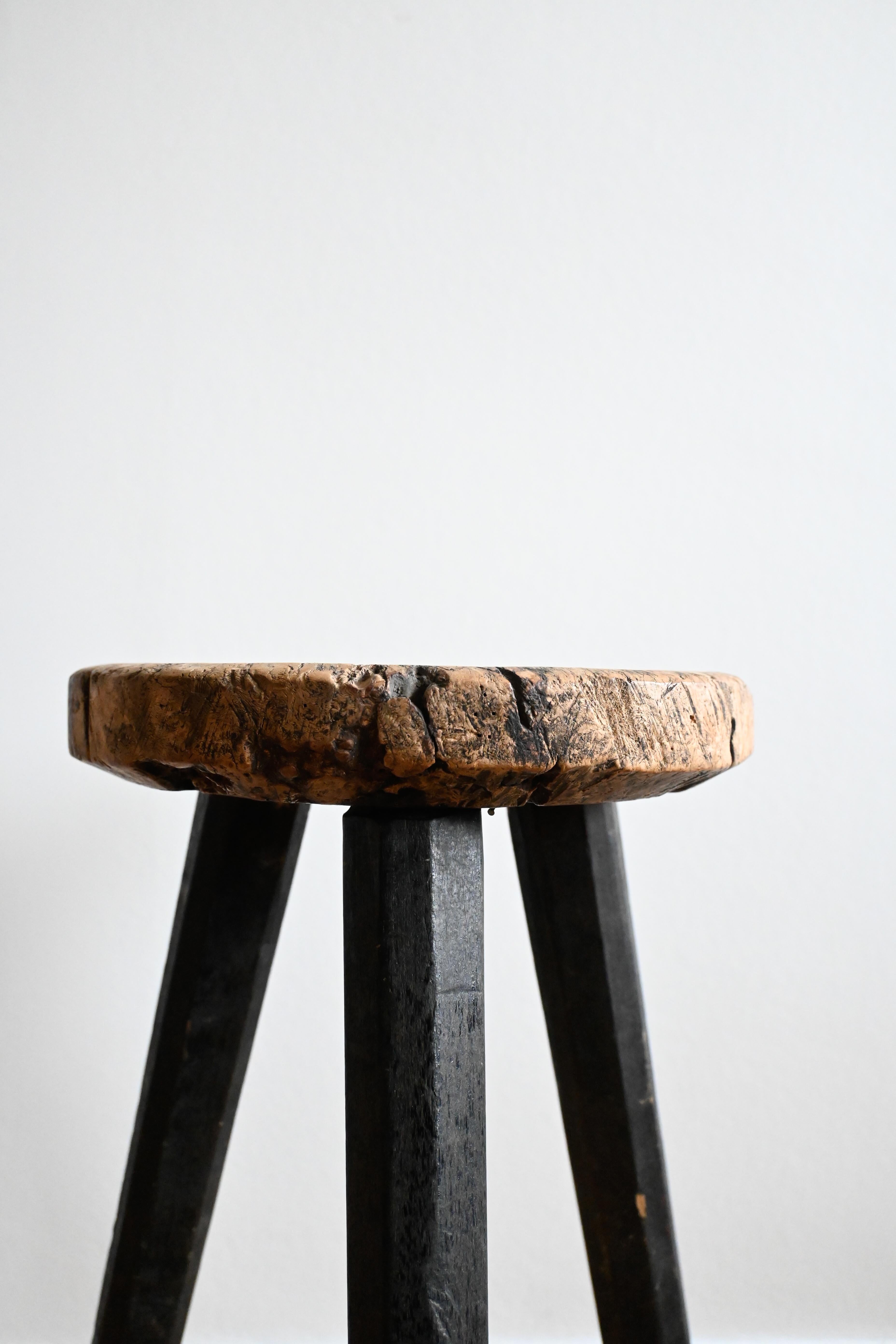 Three-legged Stool from 1798
Made of Birch Tree (Betula tortuosa) from Northen Sweden

Dated year 1798 and signed with owner's mark E.F.B

The stool's legs were crafted in the 20th century.

Height: 44 cm
Diameter: 26 cm

Someone has put a cork in