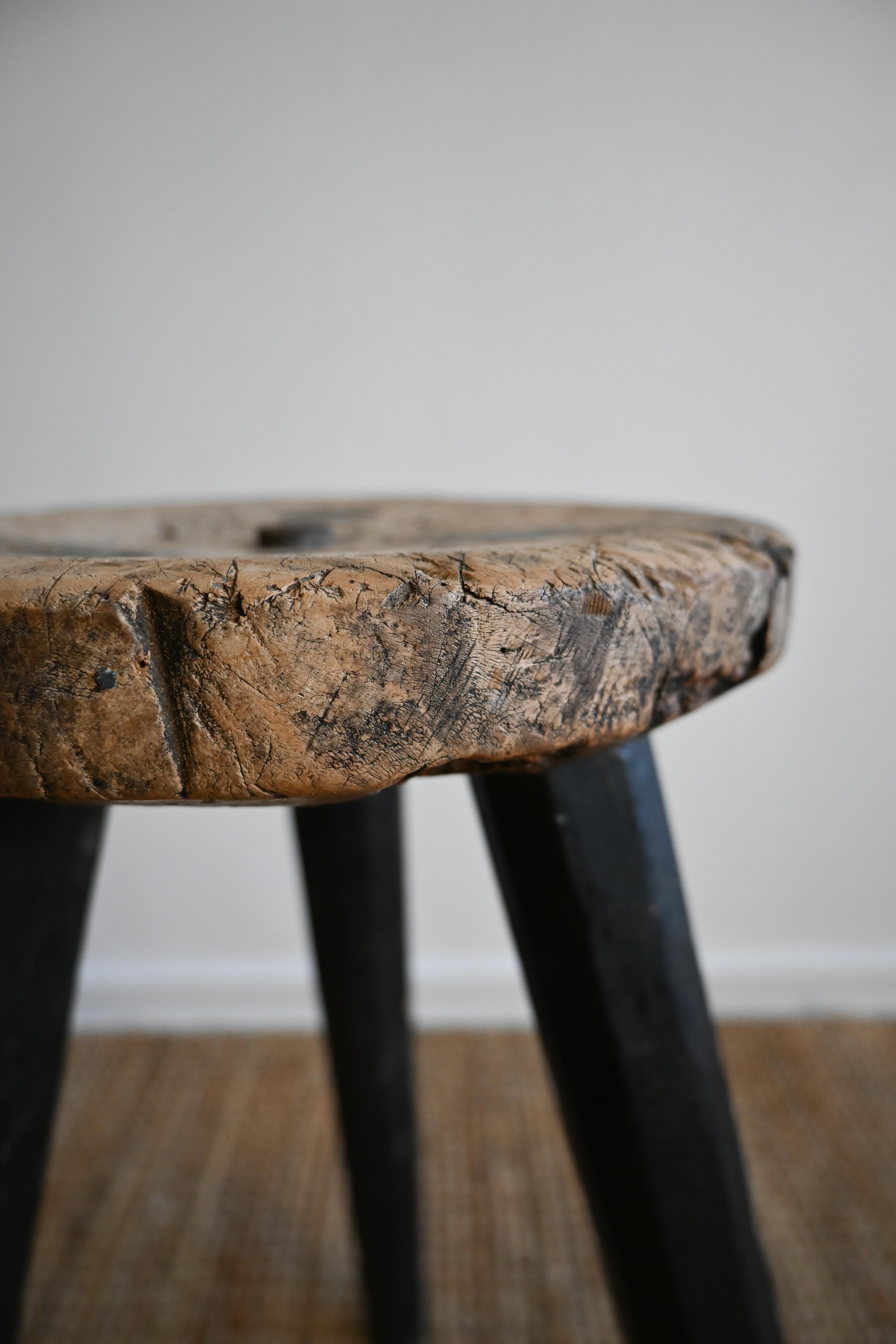 Birch Three-legged Stool from 1798 from Northen Sweden For Sale