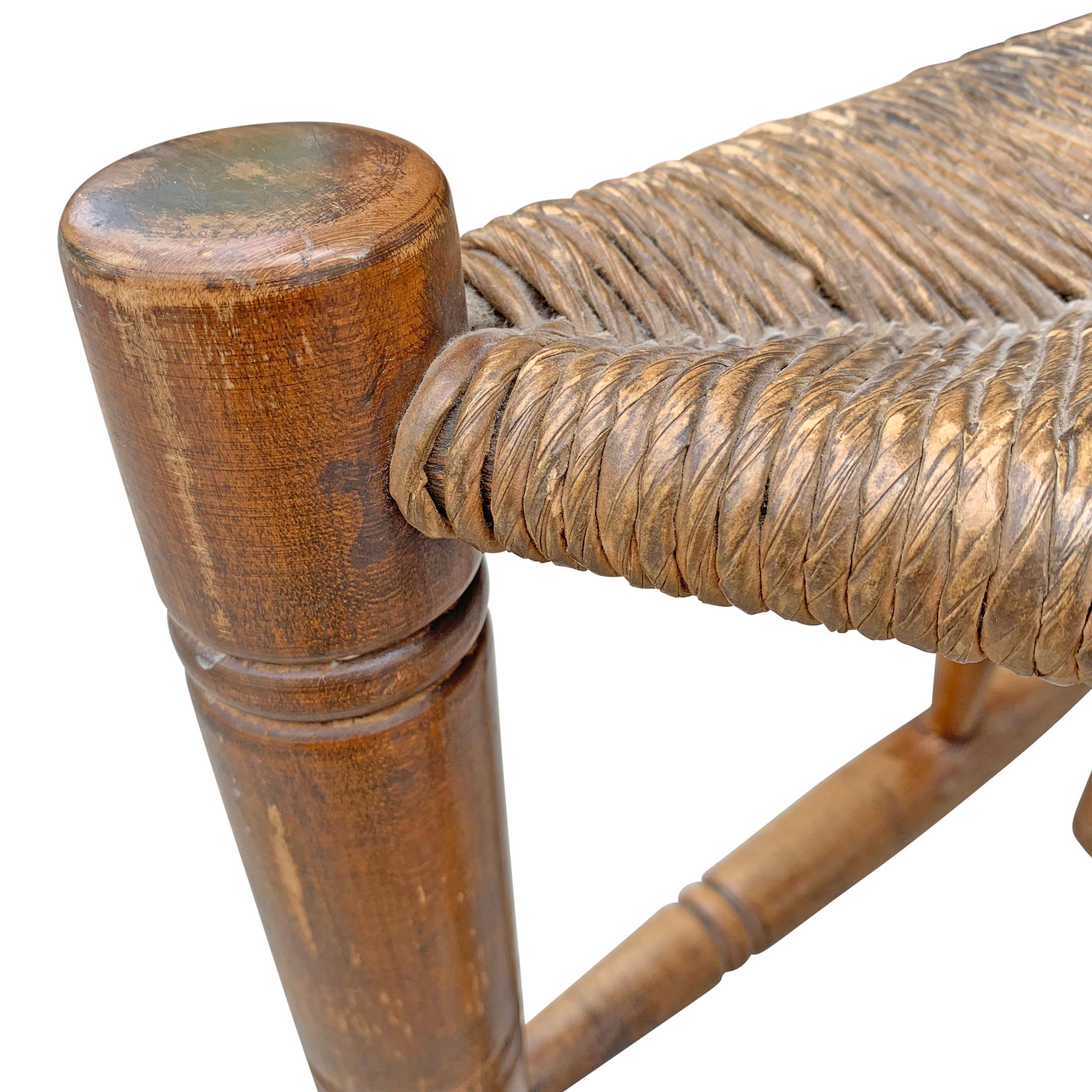 Three-Legged Stool with a Woven Rush Seat by Wallace Nutting In Good Condition In Chicago, IL