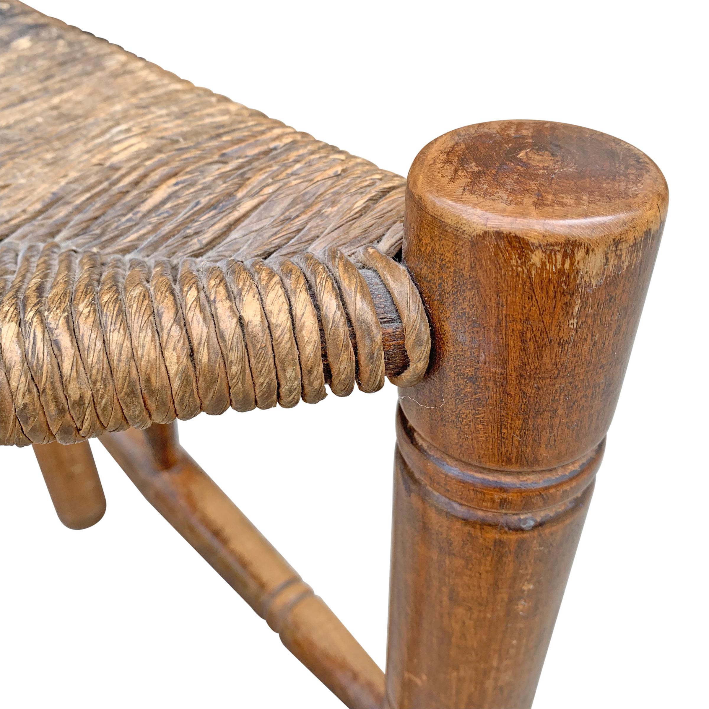 20th Century Three-Legged Stool with a Woven Rush Seat by Wallace Nutting