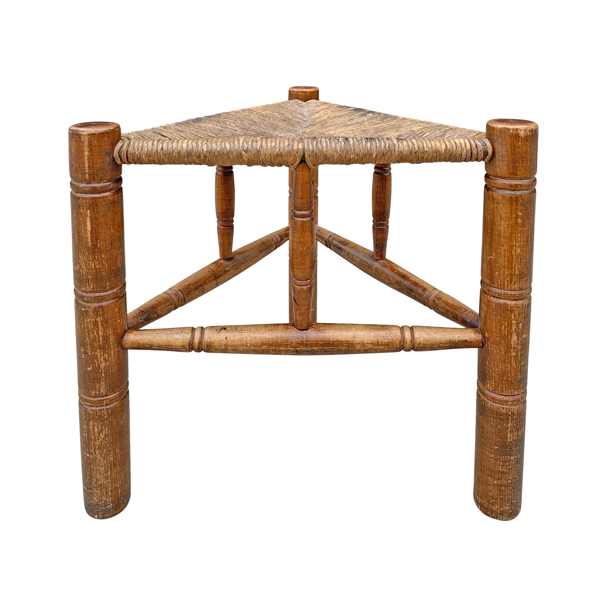 Three-Legged Stool with a Woven Rush Seat by Wallace Nutting