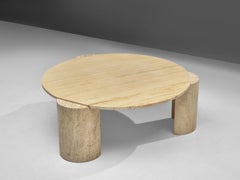 Three Legged Travertine Coffee Table with Round Table Top