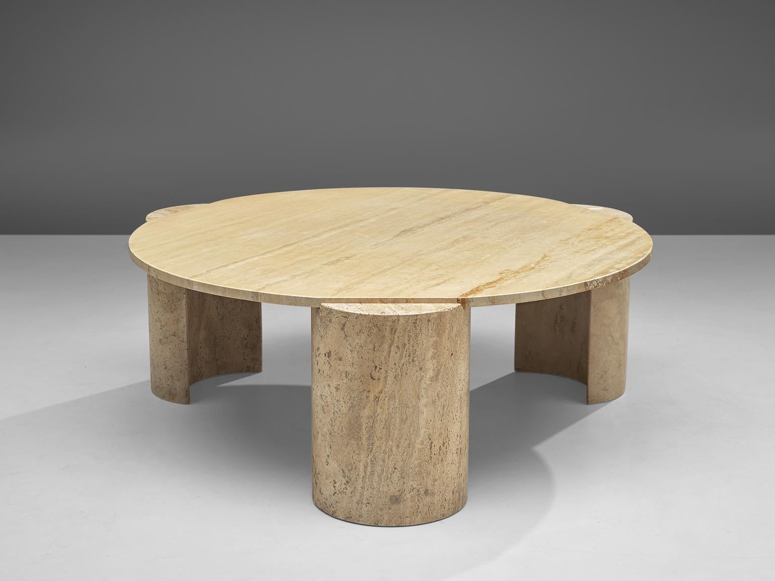 round travertine coffee table