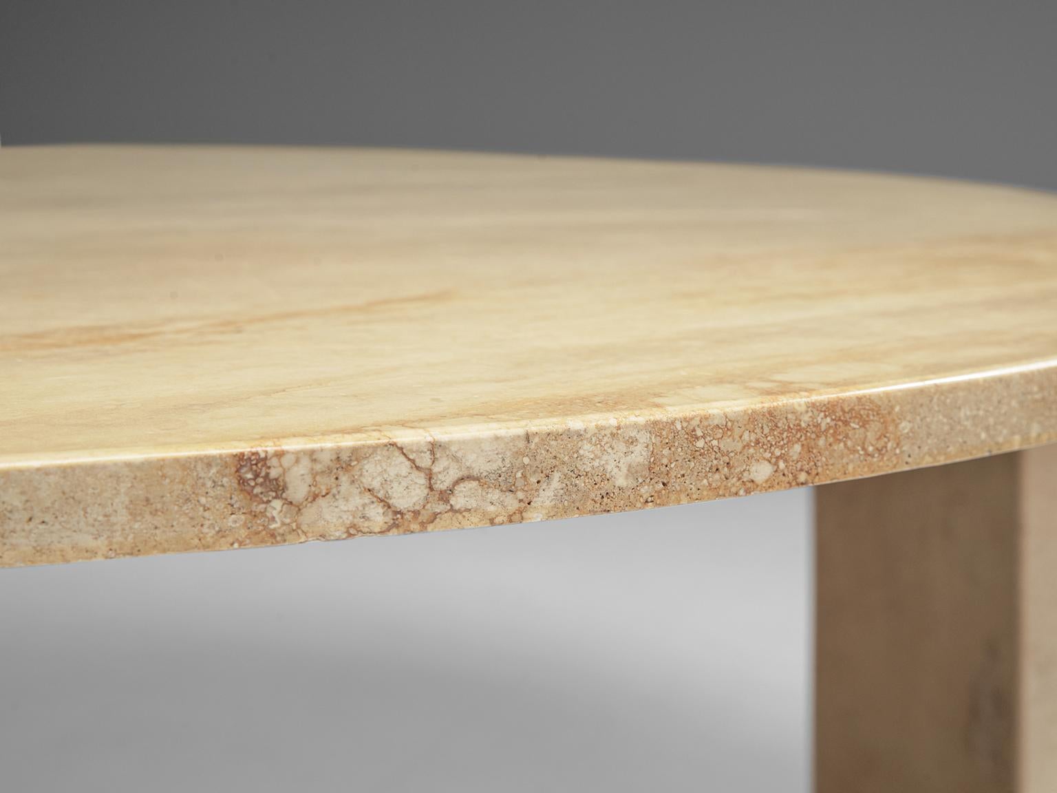 European Three Legged Travertine Coffee Table with Round Table Top