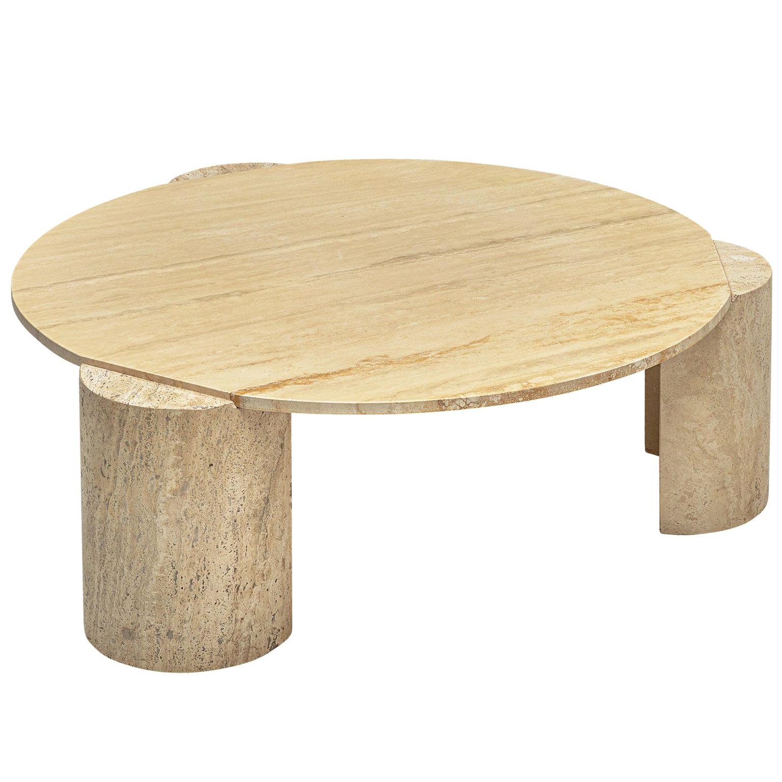 Three Legged Travertine Coffee Table with Round Table Top
