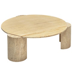 Three Legged Travertine Coffee Table with Round Table Top