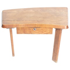 Three-Legged Wooden Oak Table with Drawer, in the Manner of Charlotte Perriand