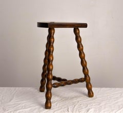 Three Legs Beech Half-Moon Shapped Stool, France circa 1960