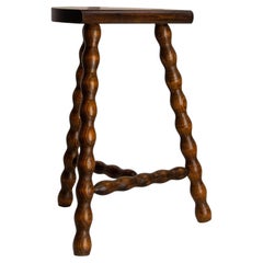Three Legs Beech Half-Moon Shapped Stool, France circa 1960
