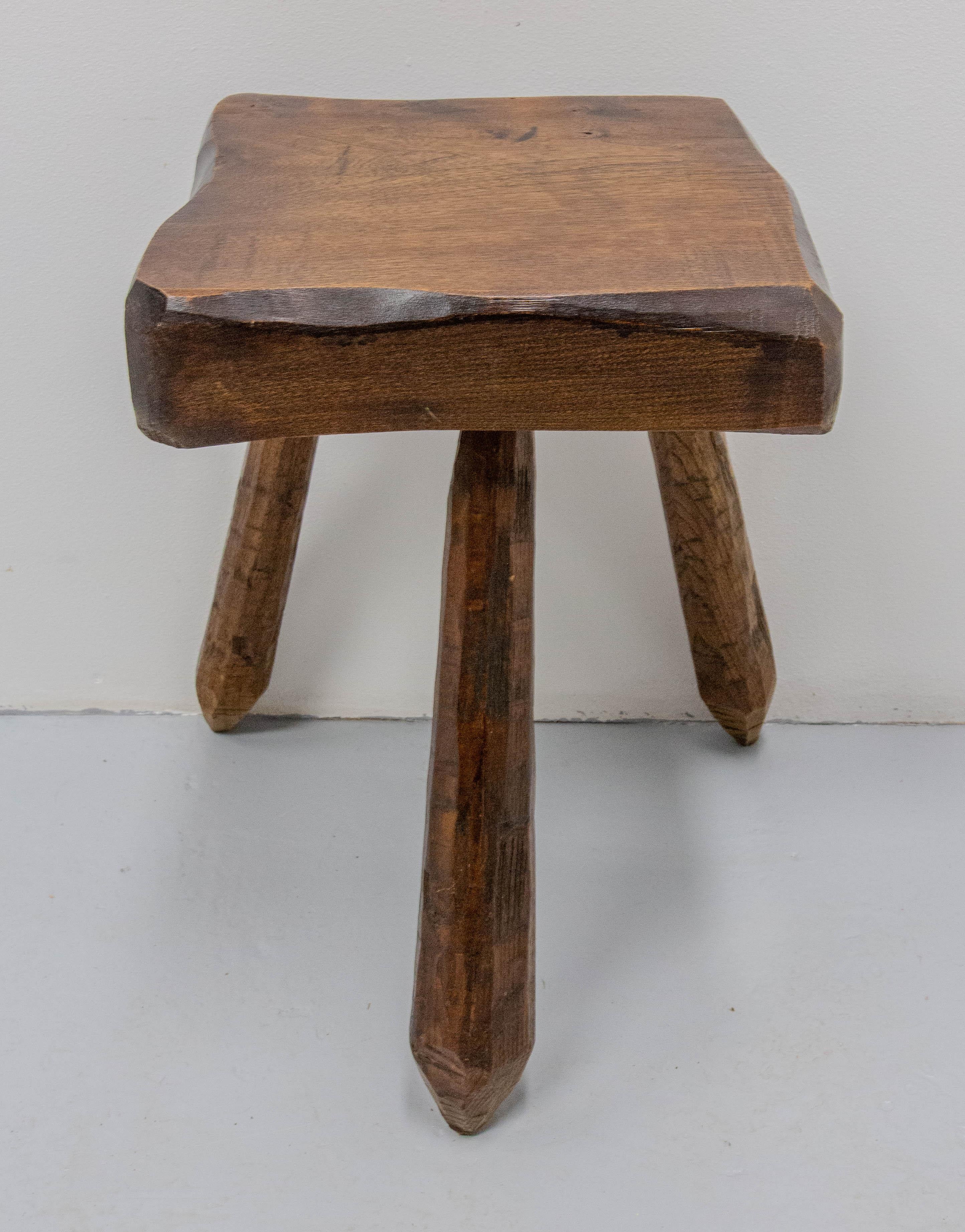 French Provincial Three-Legs Brutalist Stool or Milking Stool Midcentury French For Sale