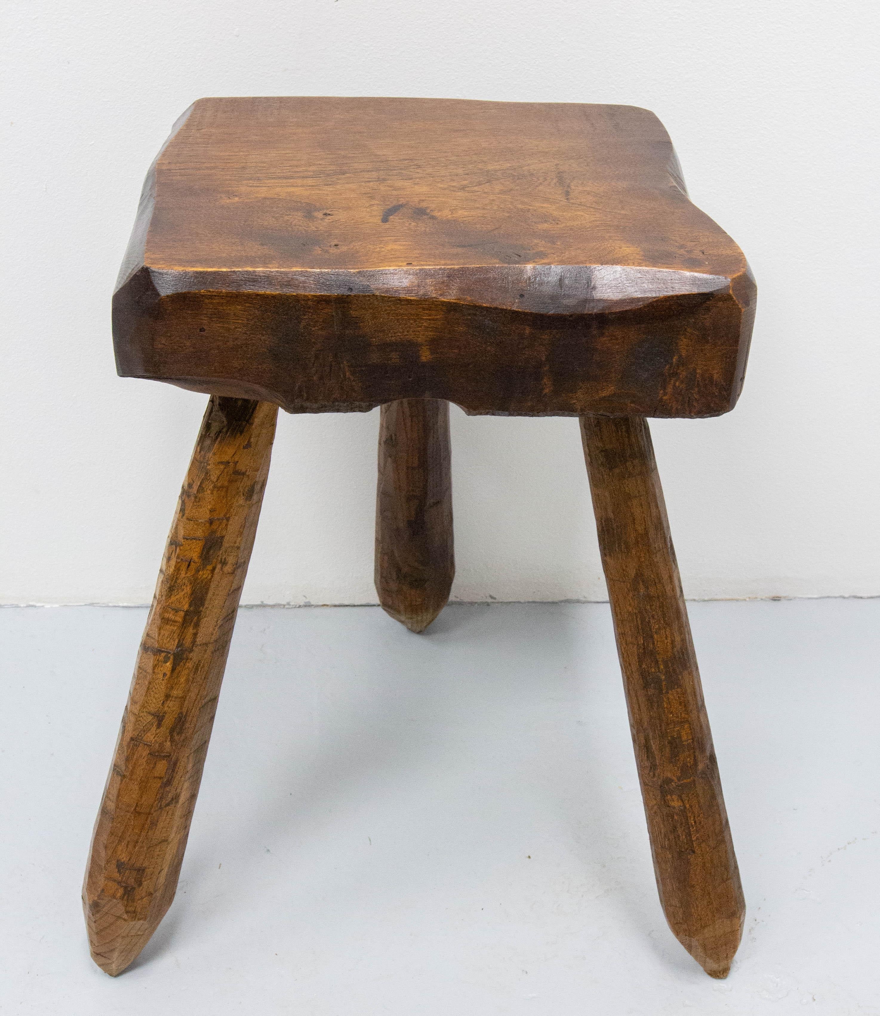 20th Century Three-Legs Brutalist Stool or Milking Stool Midcentury French For Sale