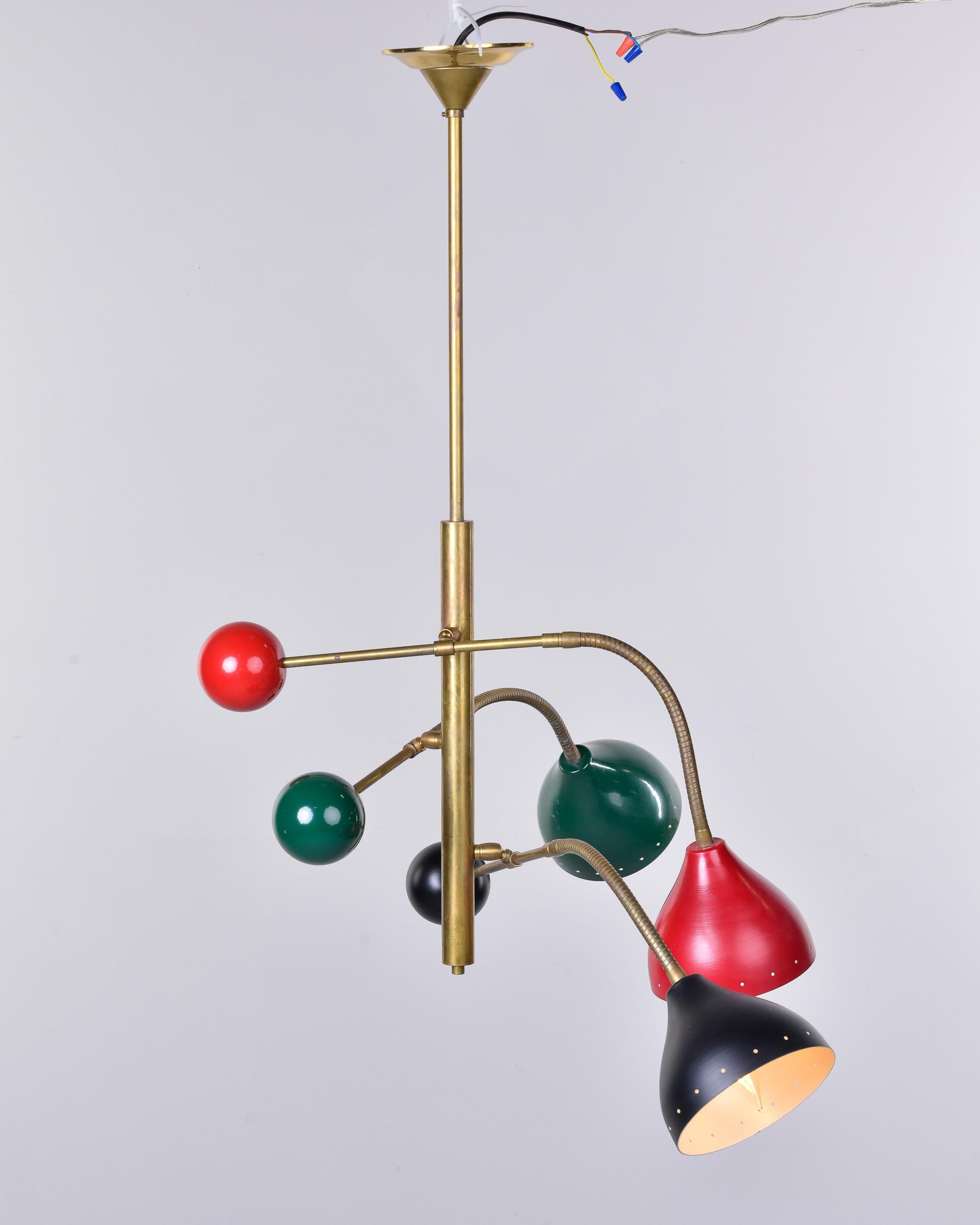 Three Light Adjustable Brass and Multi Colored Fixture Attributed to Stilnovo For Sale 4