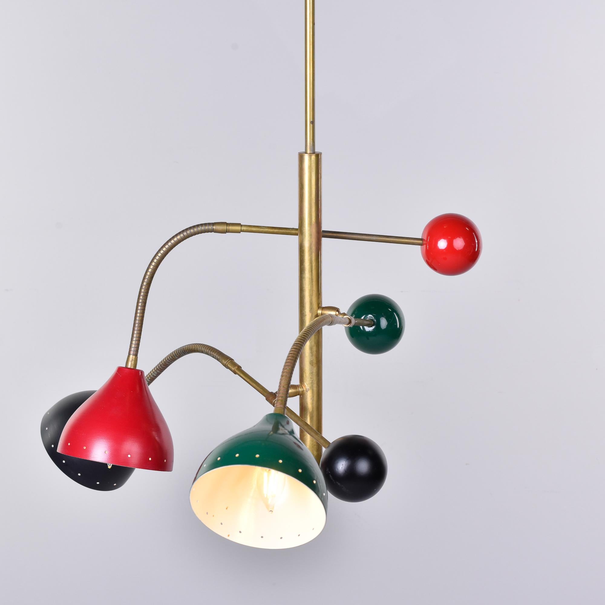 Three Light Adjustable Brass and Multi Colored Fixture Attributed to Stilnovo For Sale 5