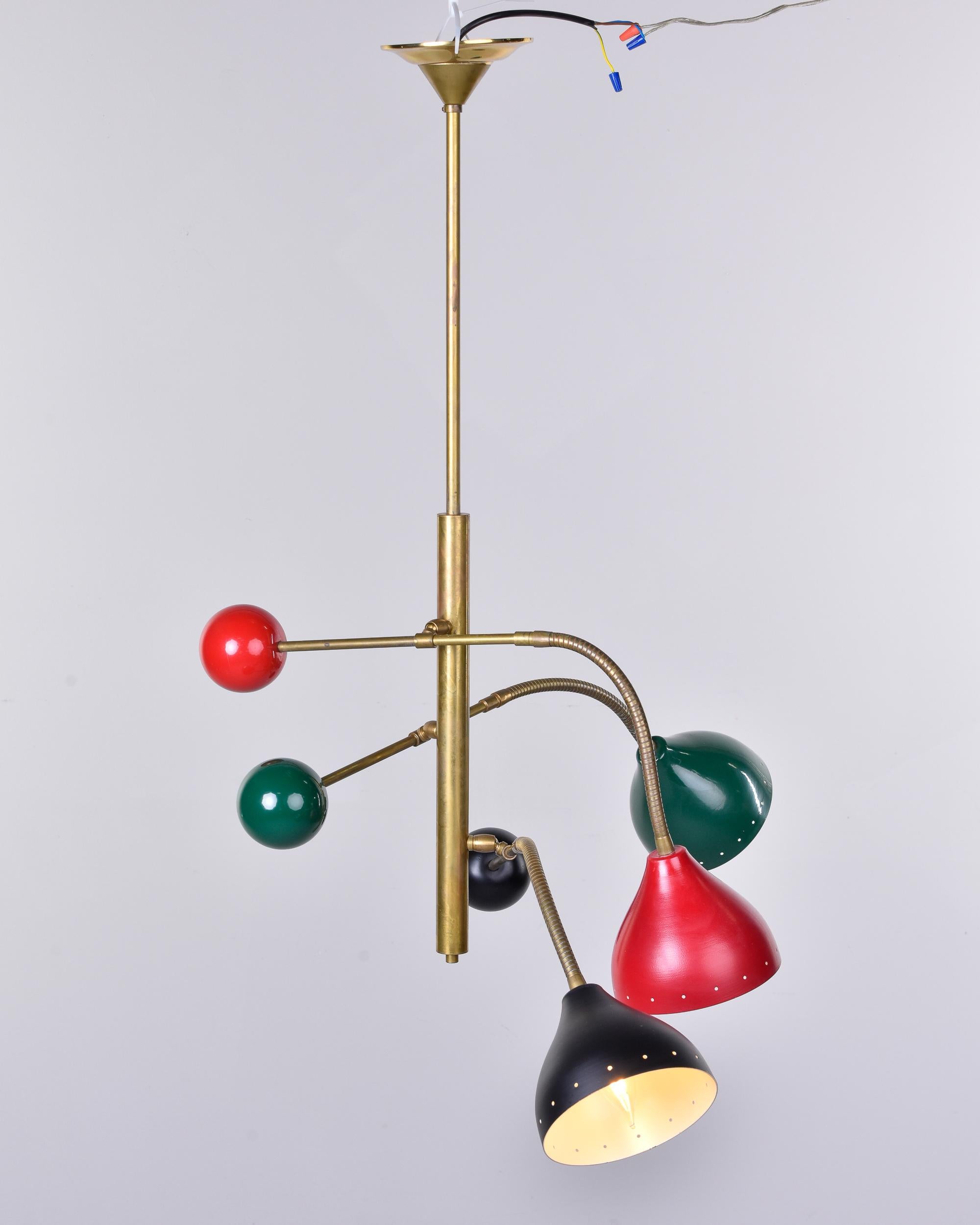 Three Light Adjustable Brass and Multi Colored Fixture Attributed to Stilnovo For Sale 6