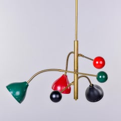 Three Light Adjustable Brass and Multi Colored Fixture Attributed to Stilnovo
