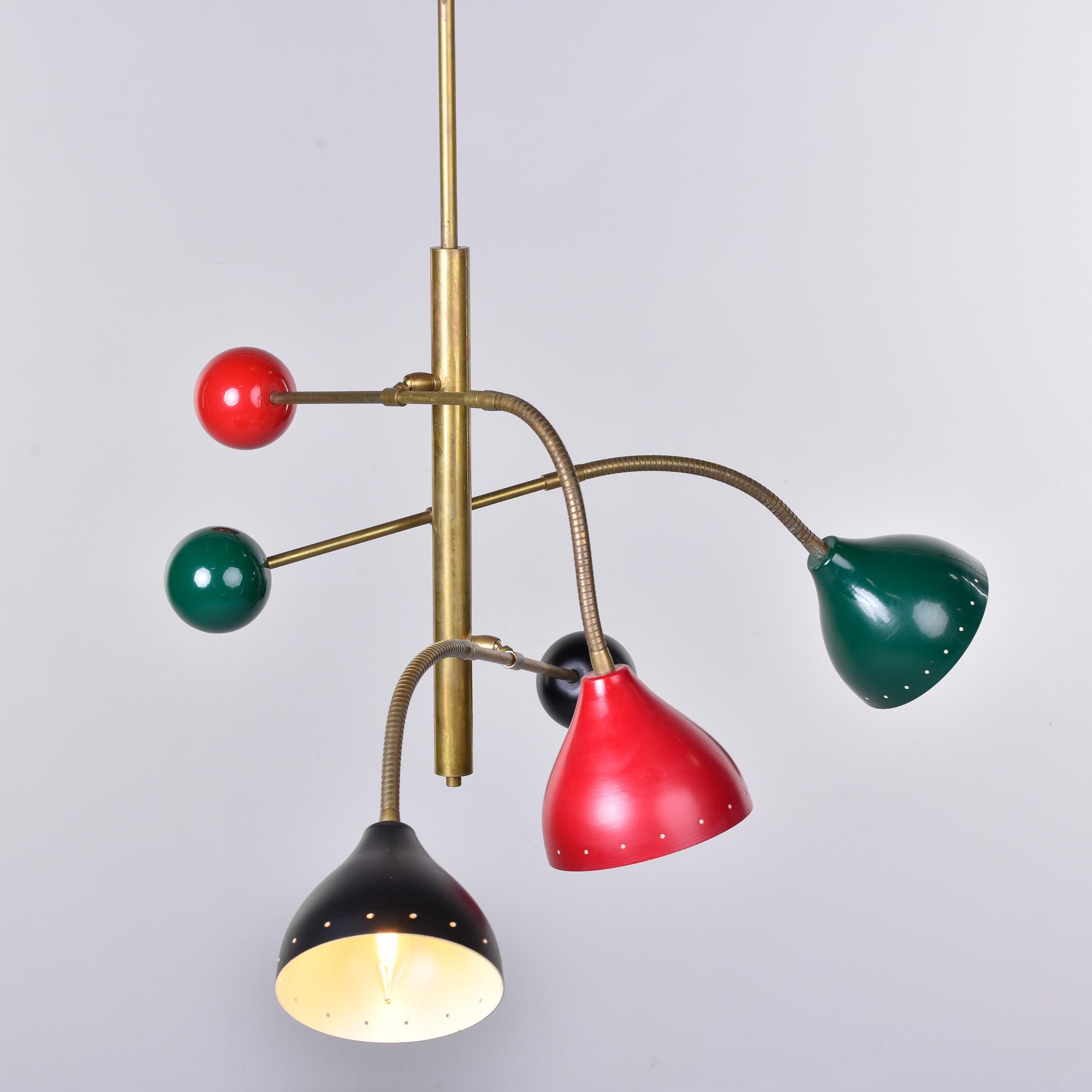 Metal Three Light Adjustable Brass and Multi Colored Fixture Attributed to Stilnovo For Sale