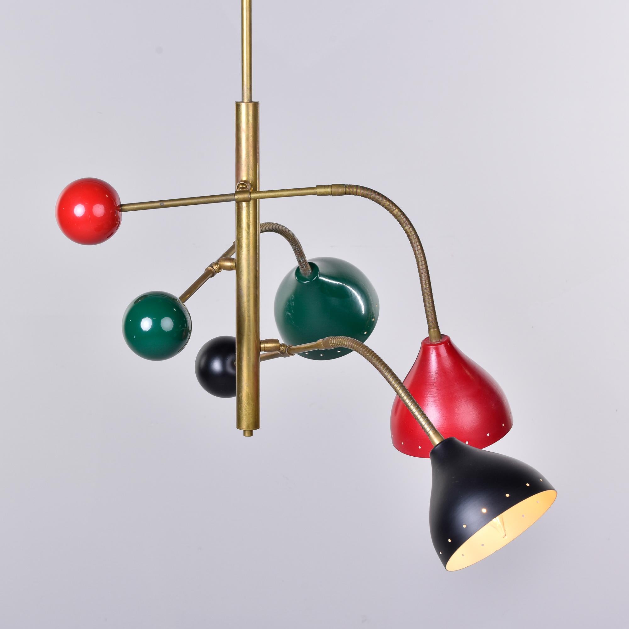 Three Light Adjustable Brass and Multi Colored Fixture Attributed to Stilnovo For Sale 2