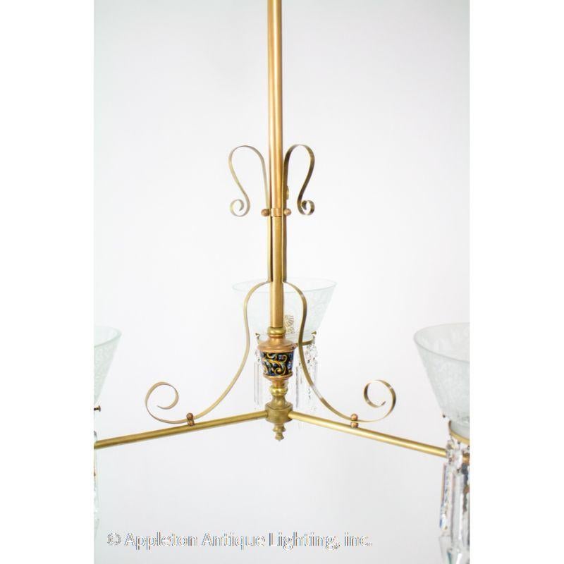 Brass Three Light Aesthetic Movement Gasolier For Sale