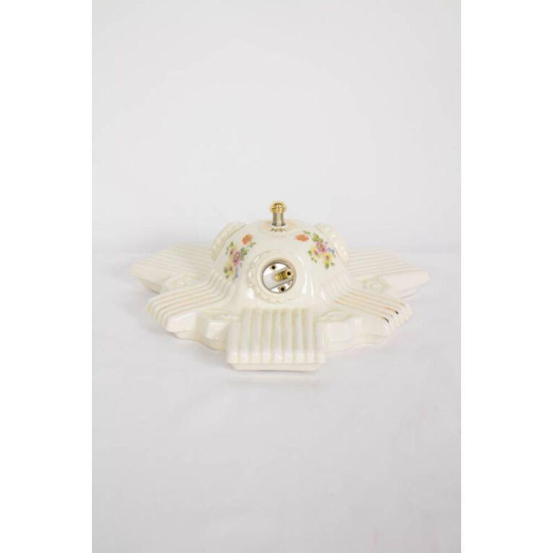 American Three Light Art Deco Porcelain Flush Mount Fixture For Sale