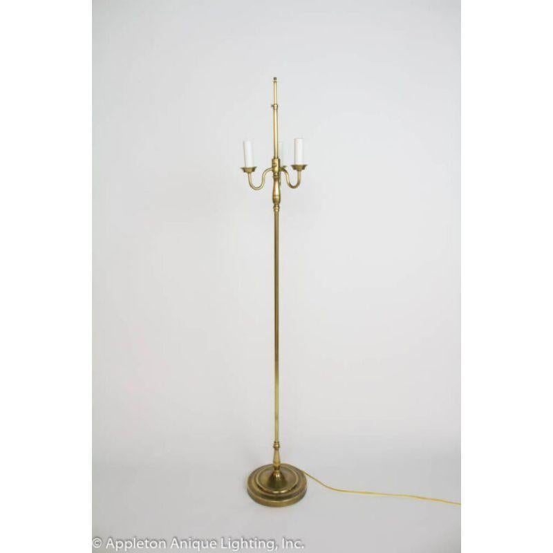 American Three Light Brass Floor Lamp with Red Toile Shade