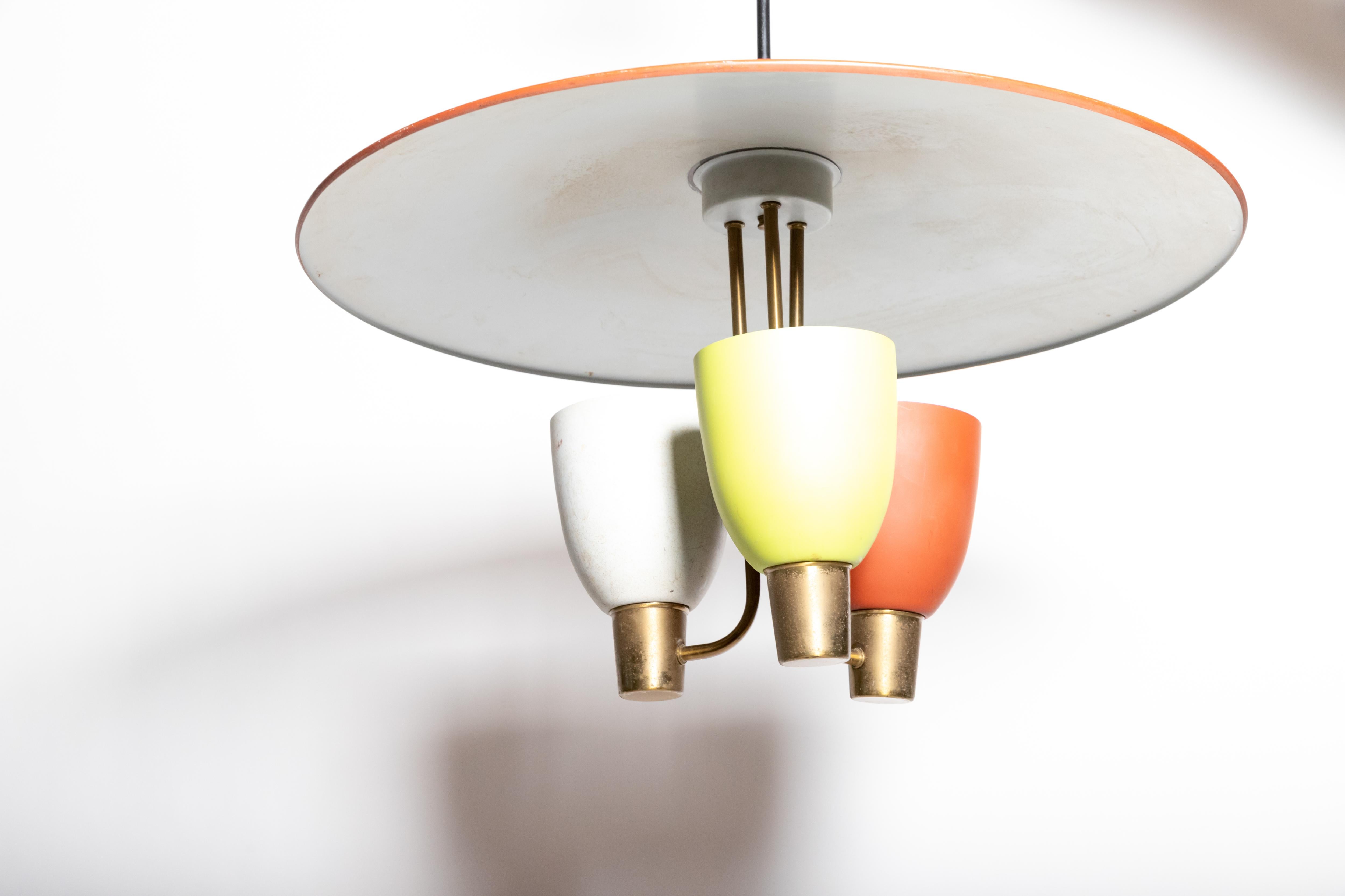 Mid-Century Modern Tricolor Ceiling Fixture with Three Lights, c. 1950s