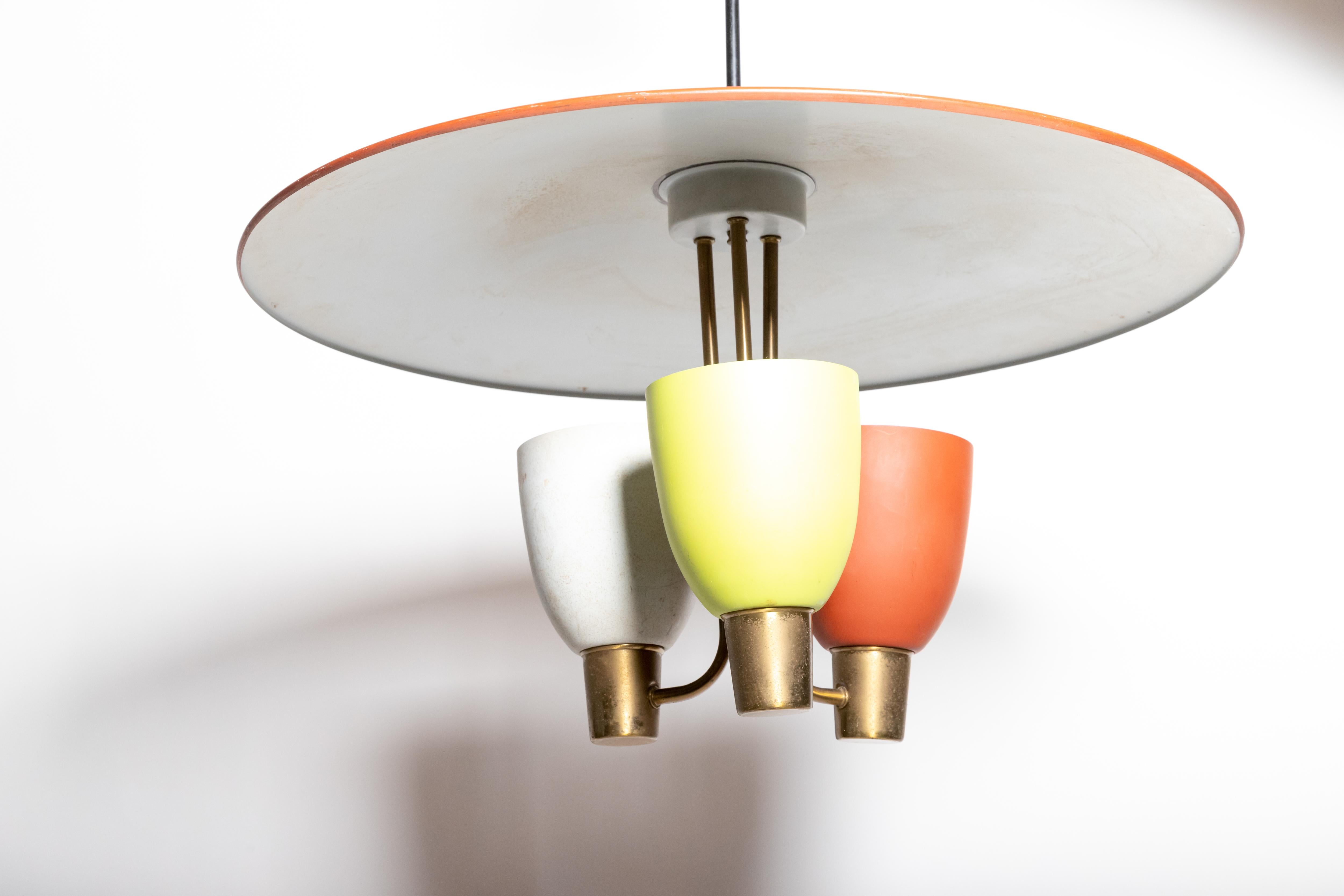 Tricolor Ceiling Fixture with Three Lights, c. 1950s In Good Condition In New York City, NY