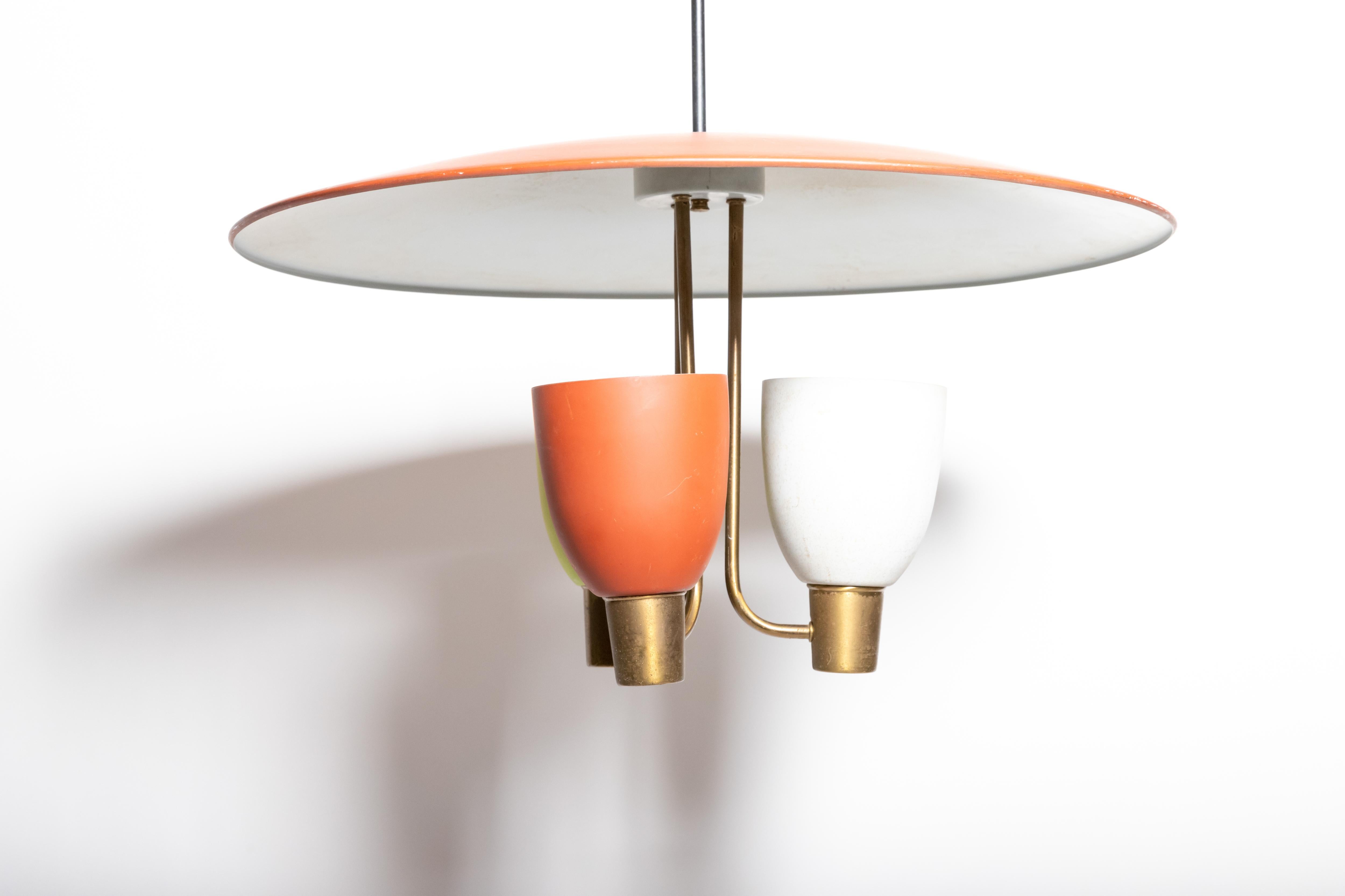 Mid-20th Century Tricolor Ceiling Fixture with Three Lights, c. 1950s