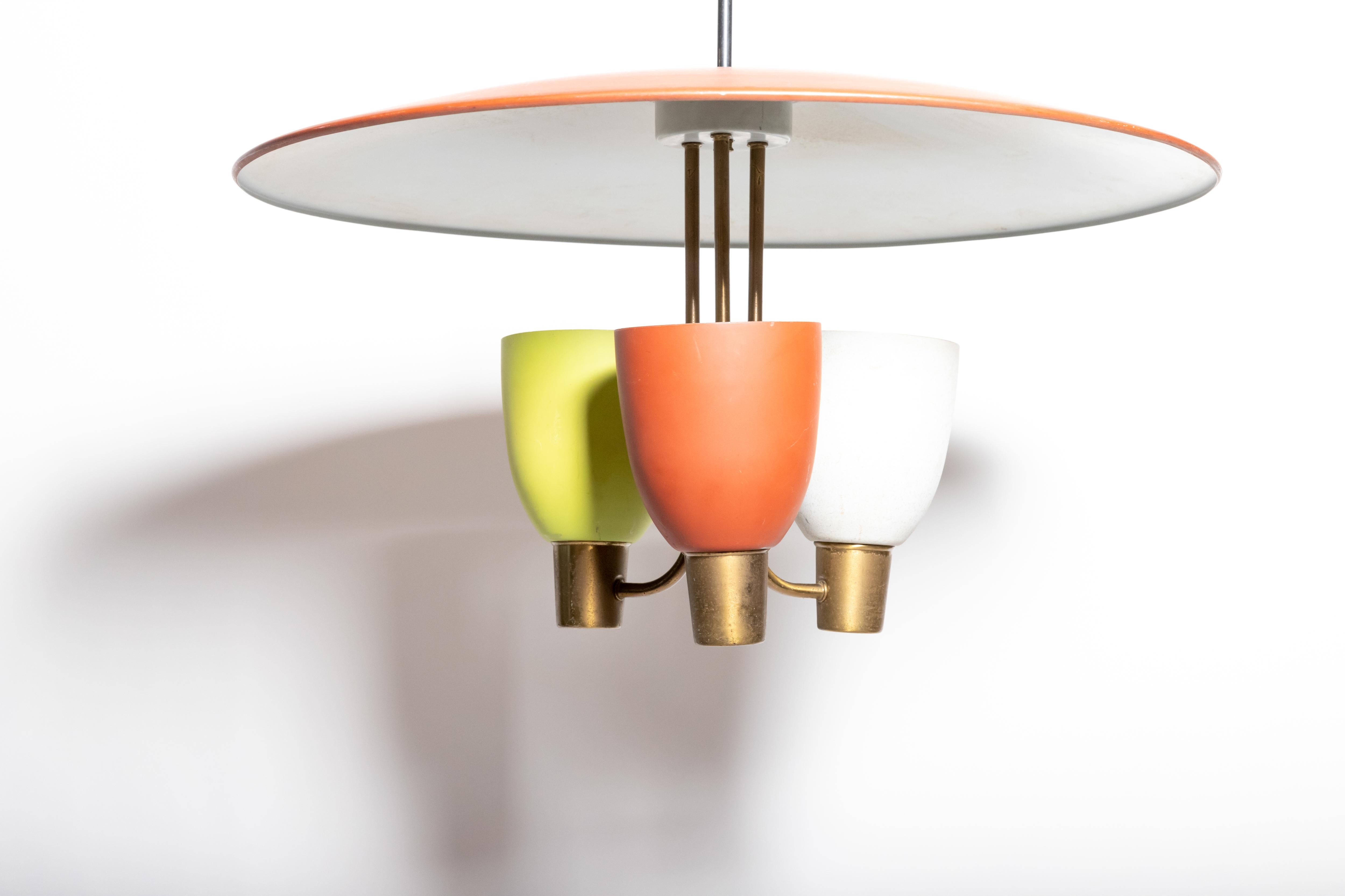 Metal Tricolor Ceiling Fixture with Three Lights, c. 1950s