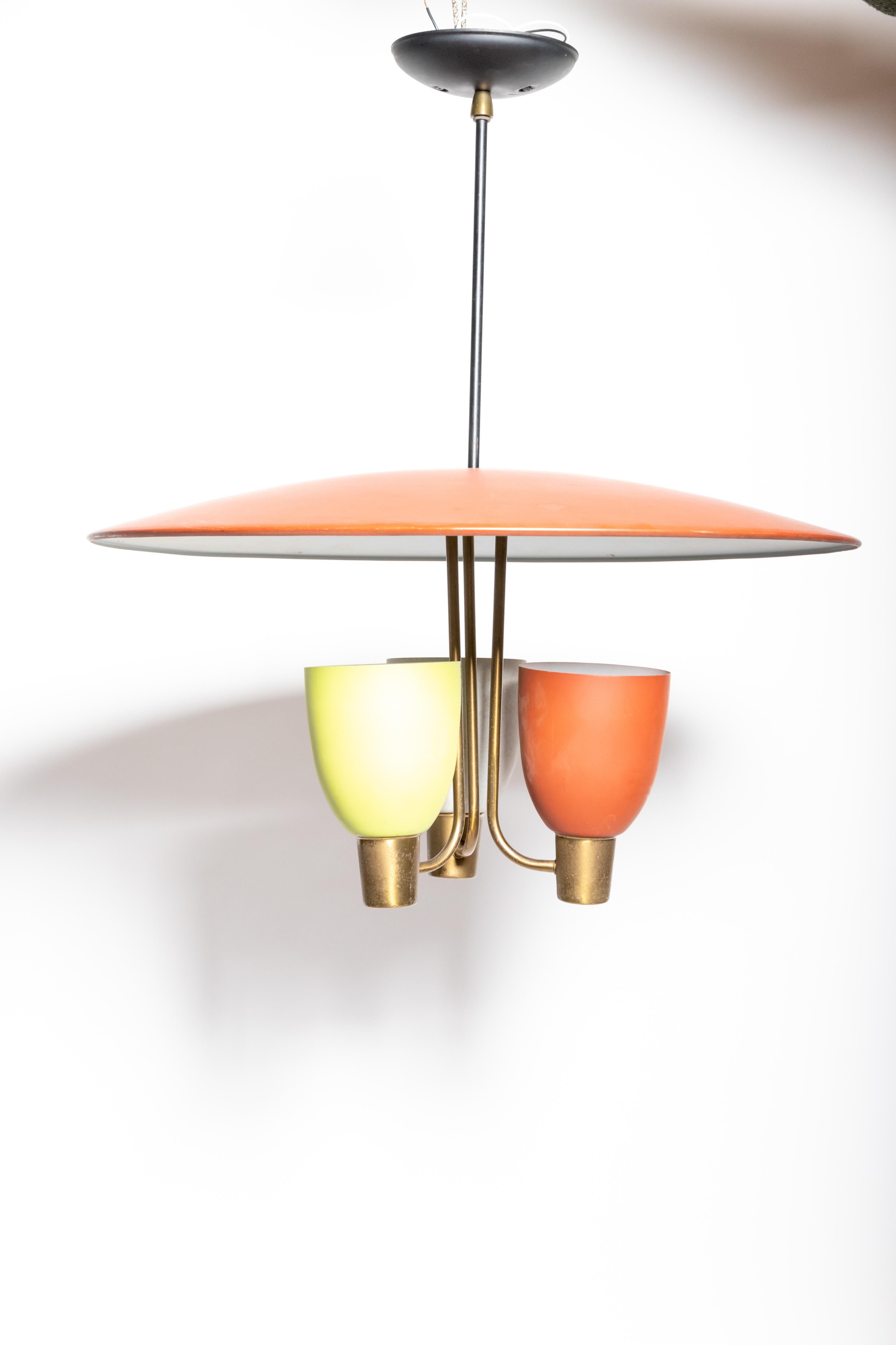 Tricolor Ceiling Fixture with Three Lights, c. 1950s 1