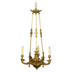 Vintage Three Light Early Gas Chandelier Attributed to Cornelius and Baker
