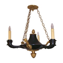 Three-Light Empire Style Bronze and Gilt Bronze Chandelier, French