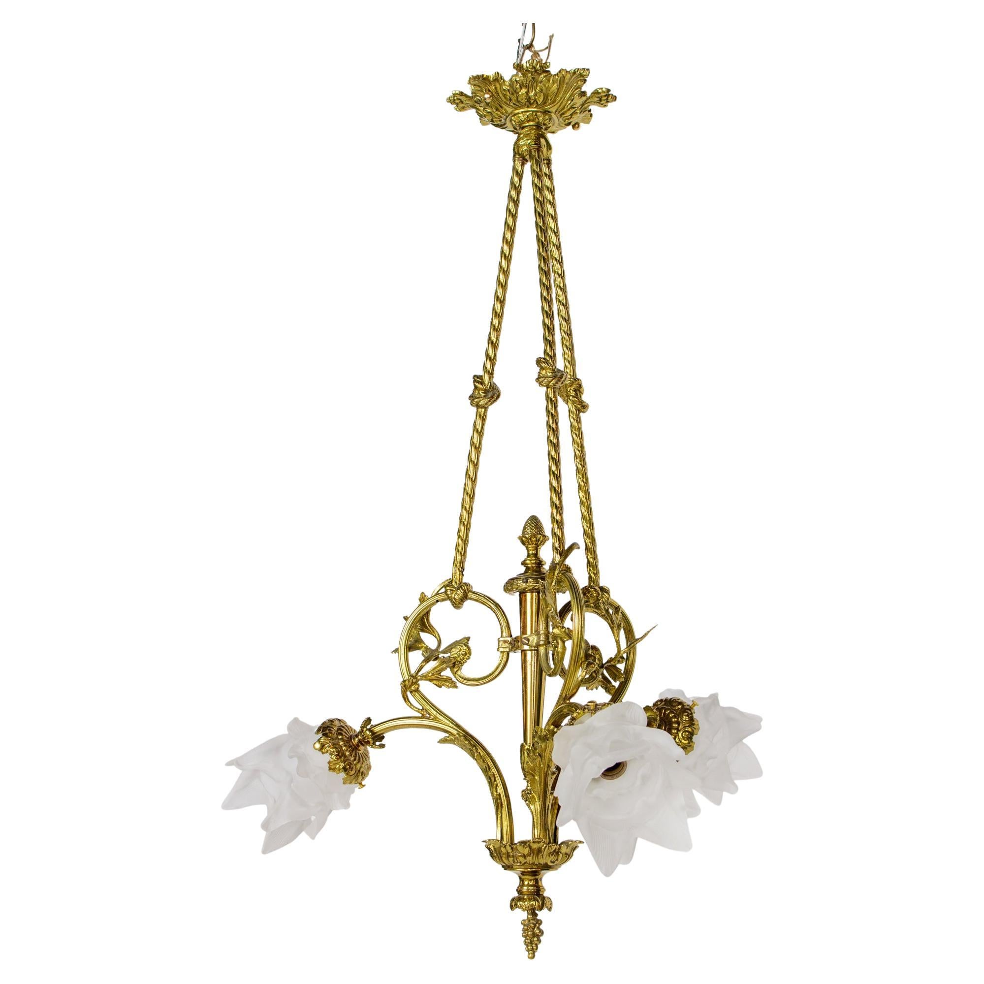 Three Light French Chandelier For Sale