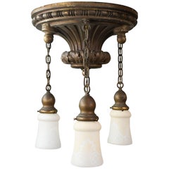 Three-Light Gesso Semi-Chandelier Flush Mount