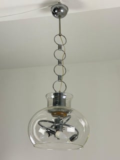 Dreiflammiger Kronleuchter aus Glas und Stahl, Made in Italy, 1970er Jahre