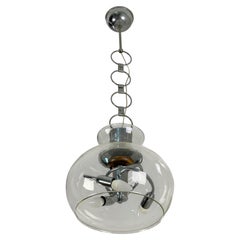 Dreiflammiger Kronleuchter aus Glas und Stahl, Made in Italy, 1970er Jahre