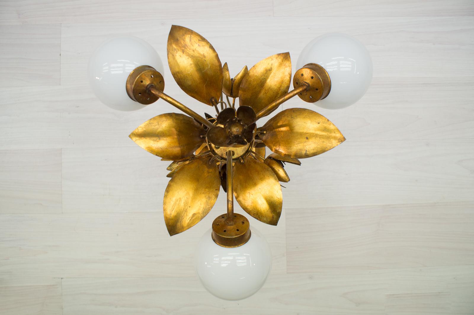 Lampe de table à trois lumières en feuille d'or de Hans Kögl, années 1970, Allemagne 3