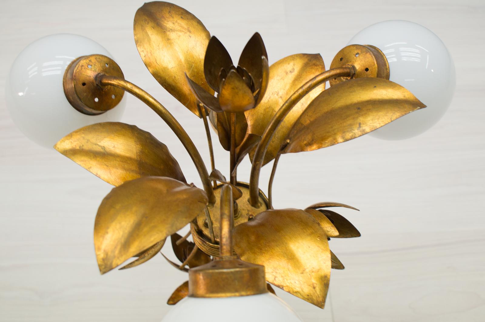 Three-Light Gold Leaf Table Lamp from Hans Kögl, 1970s, Germany For Sale 5