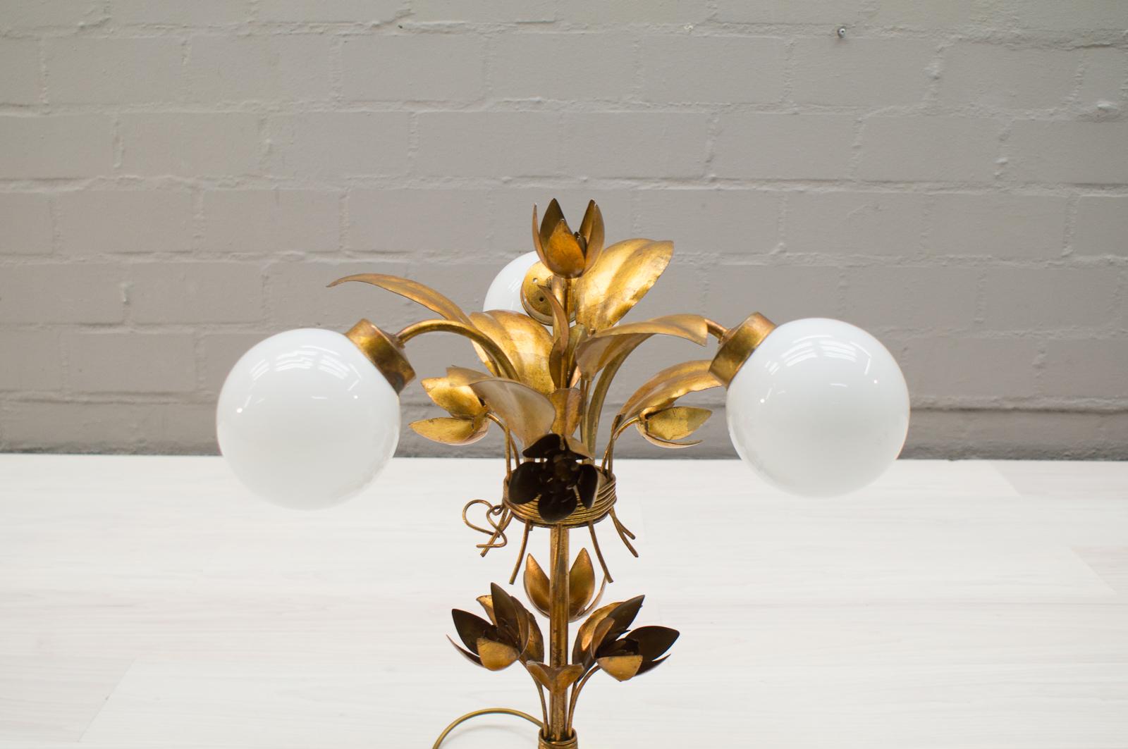 Three-Light Gold Leaf Table Lamp from Hans Kögl, 1970s, Germany For Sale 6