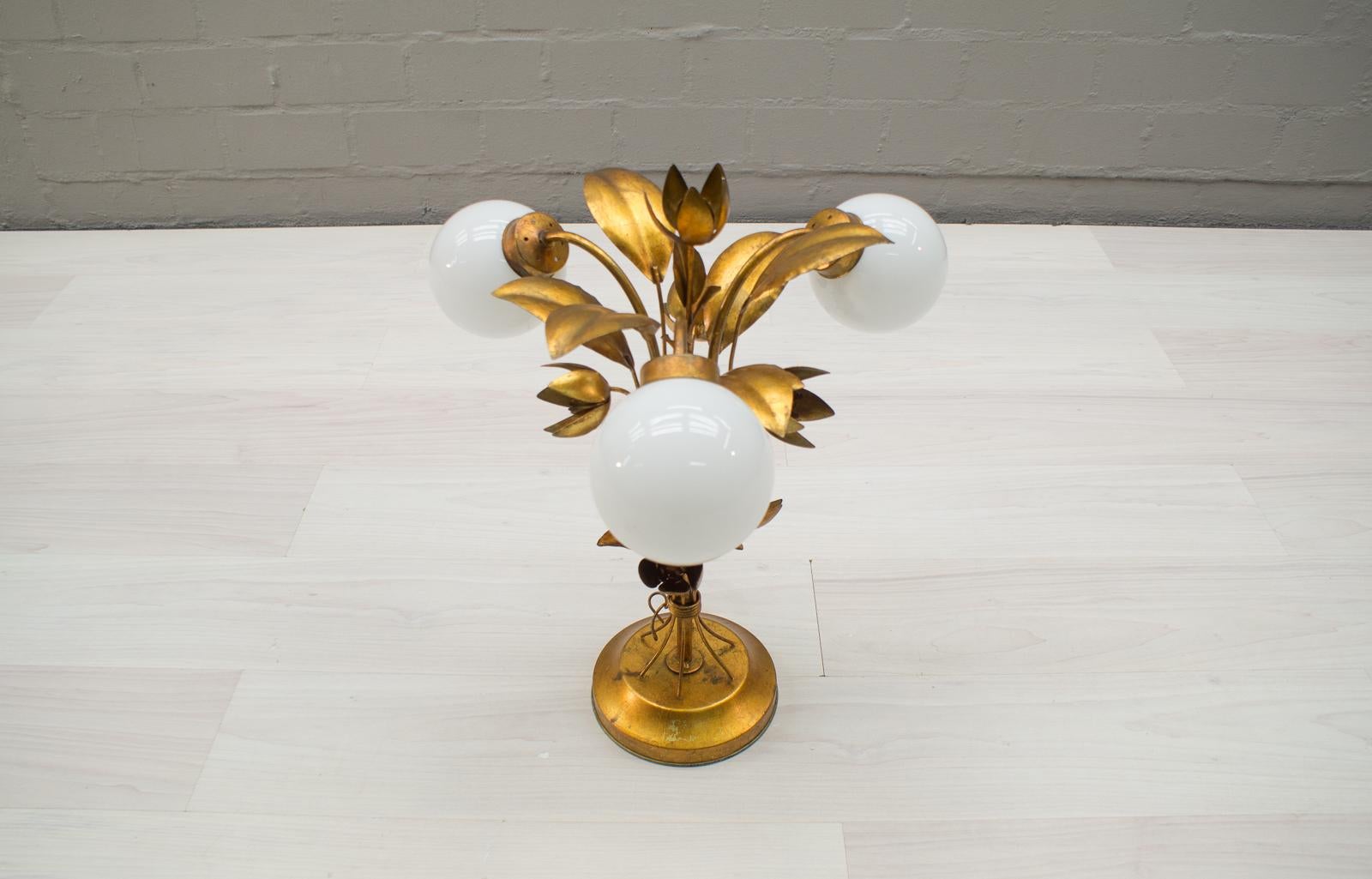 Late 20th Century Three-Light Gold Leaf Table Lamp from Hans Kögl, 1970s, Germany For Sale