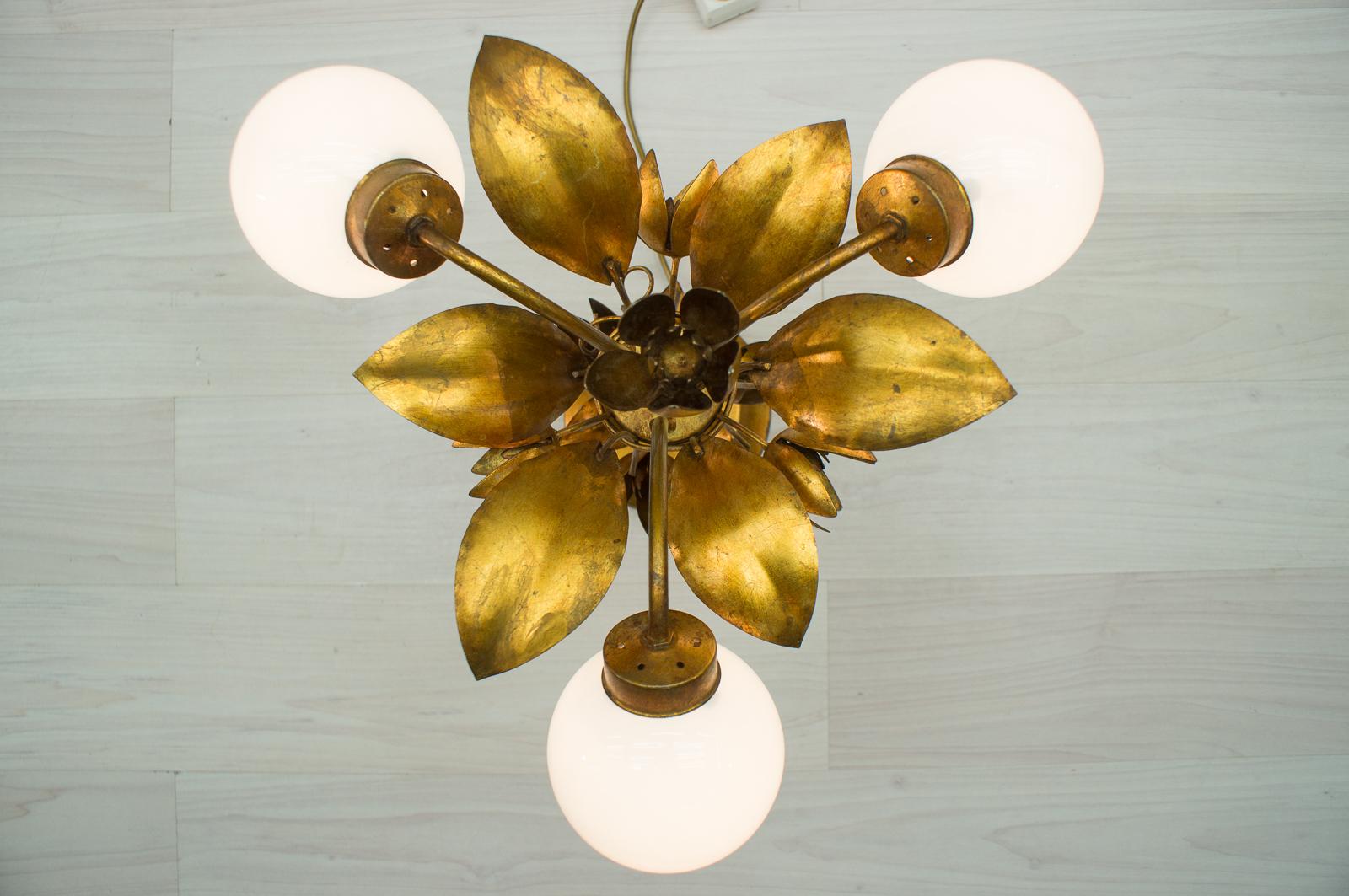 Three-Light Gold Leaf Table Lamp from Hans Kögl, 1970s, Germany For Sale 2