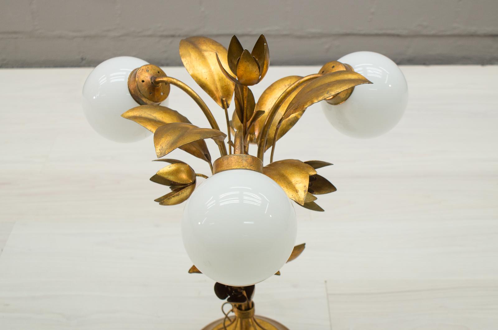 Three-Light Gold Leaf Table Lamp from Hans Kögl, 1970s, Germany For Sale 3